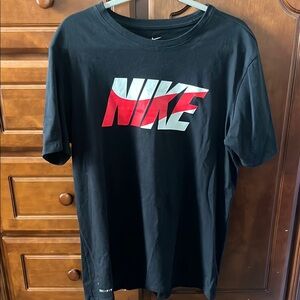 Nike Men's Black Tee with Red and White Logo mens L